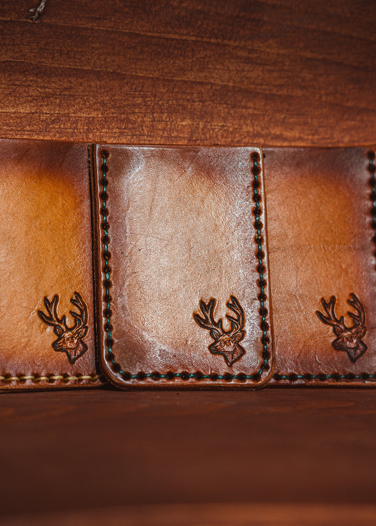 Handcrafted full grain leather card holder with buck stamp – Creek & Current