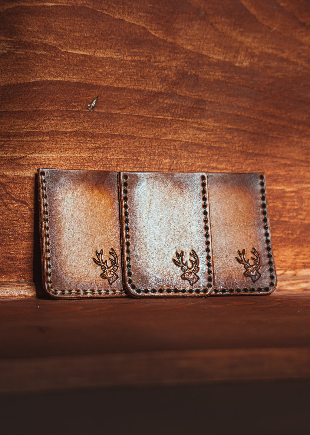 Handcrafted full grain leather card holder with buck stamp – Creek & Current