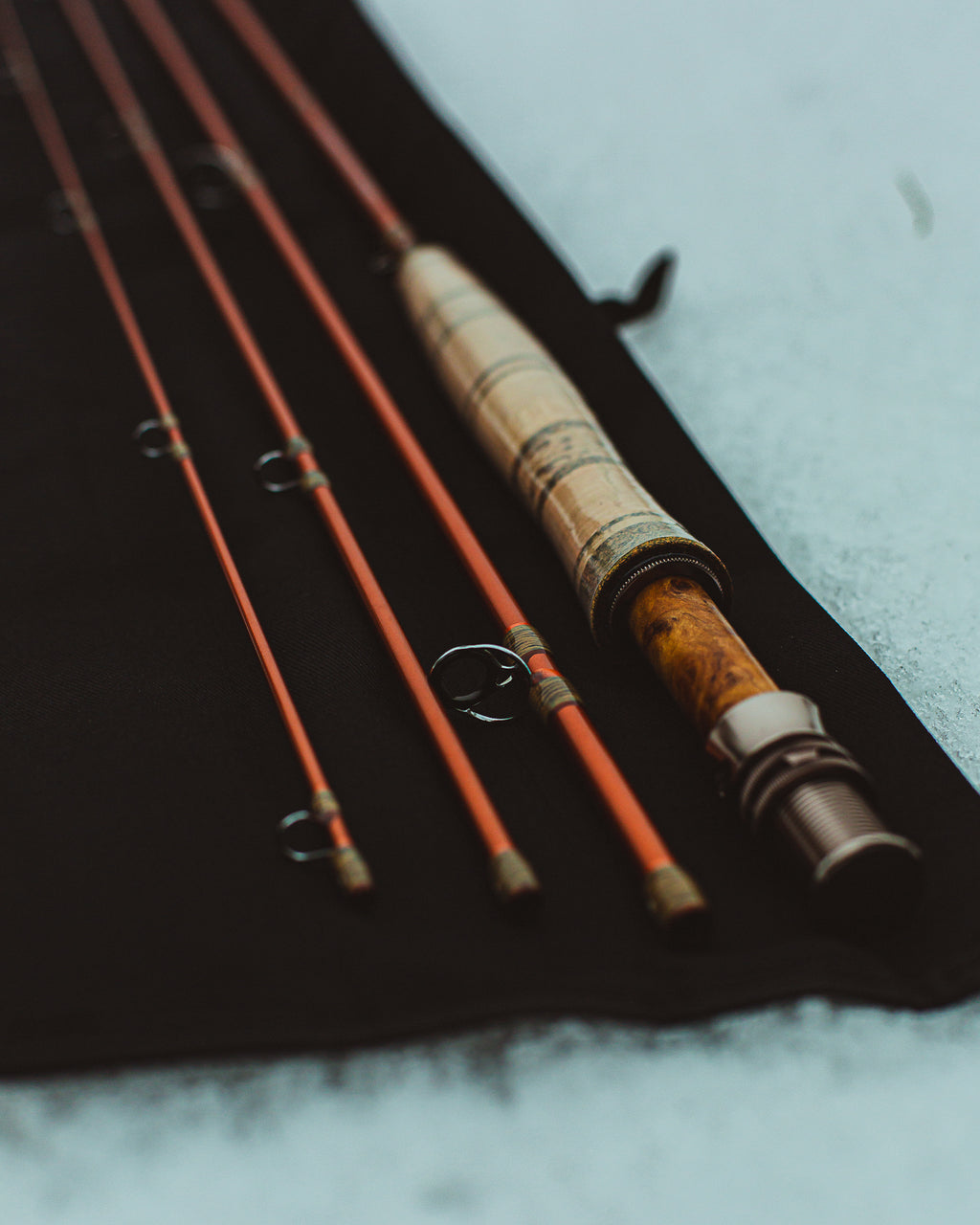 Custom fly rod cork grip and reel seat detail – built to order